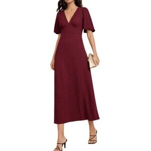 Hudson North Midi Dress V-Neck Flowy Sleeve Wedding Guest Church Burgundy Size L